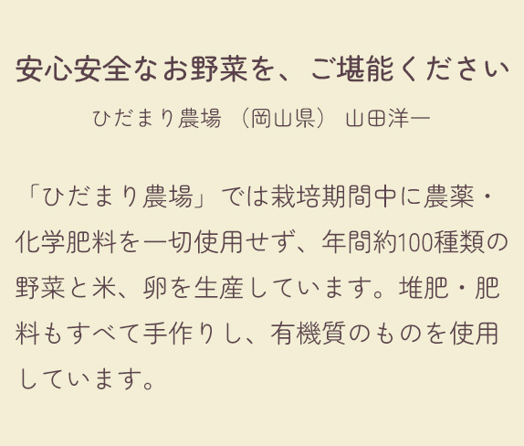 安心安全なお野菜を、ご堪能ください